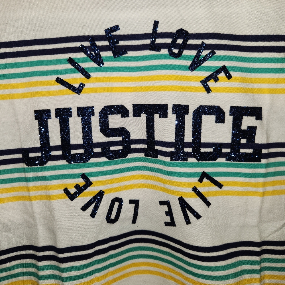 Justice Long Sleeve Striped Glitter Logo Top